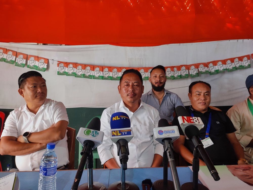 Khrozote Kapfo addressing a press conference at the Congress Bhavan, Dimapur on June 11.